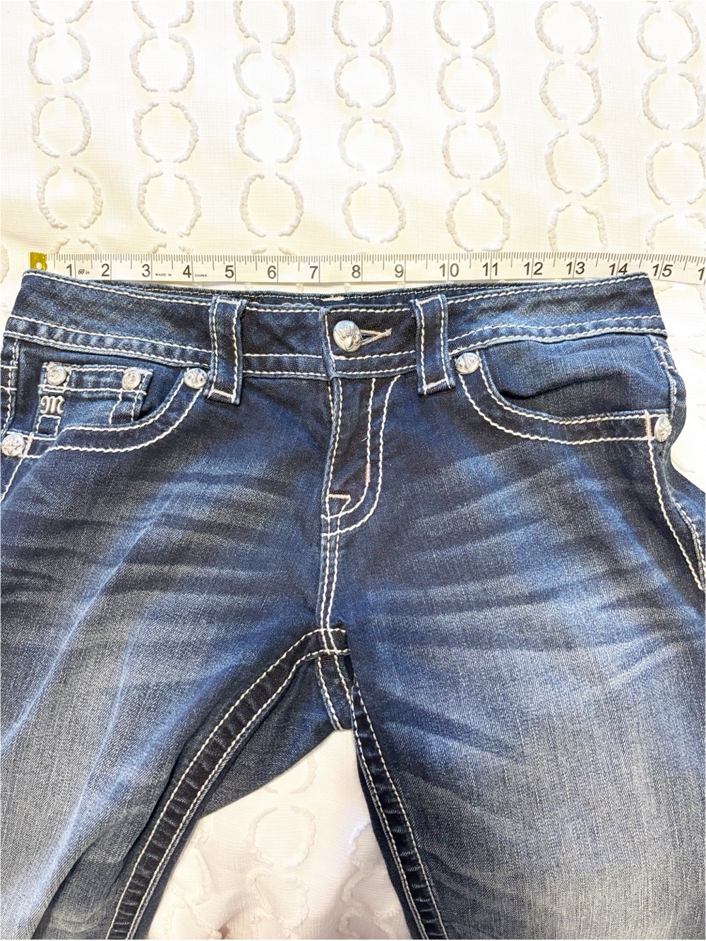 Miss Me Signature Straight Jeans Rhinestones Crosses Flap Pockets Low Rise 27 - Picture 8 of 11